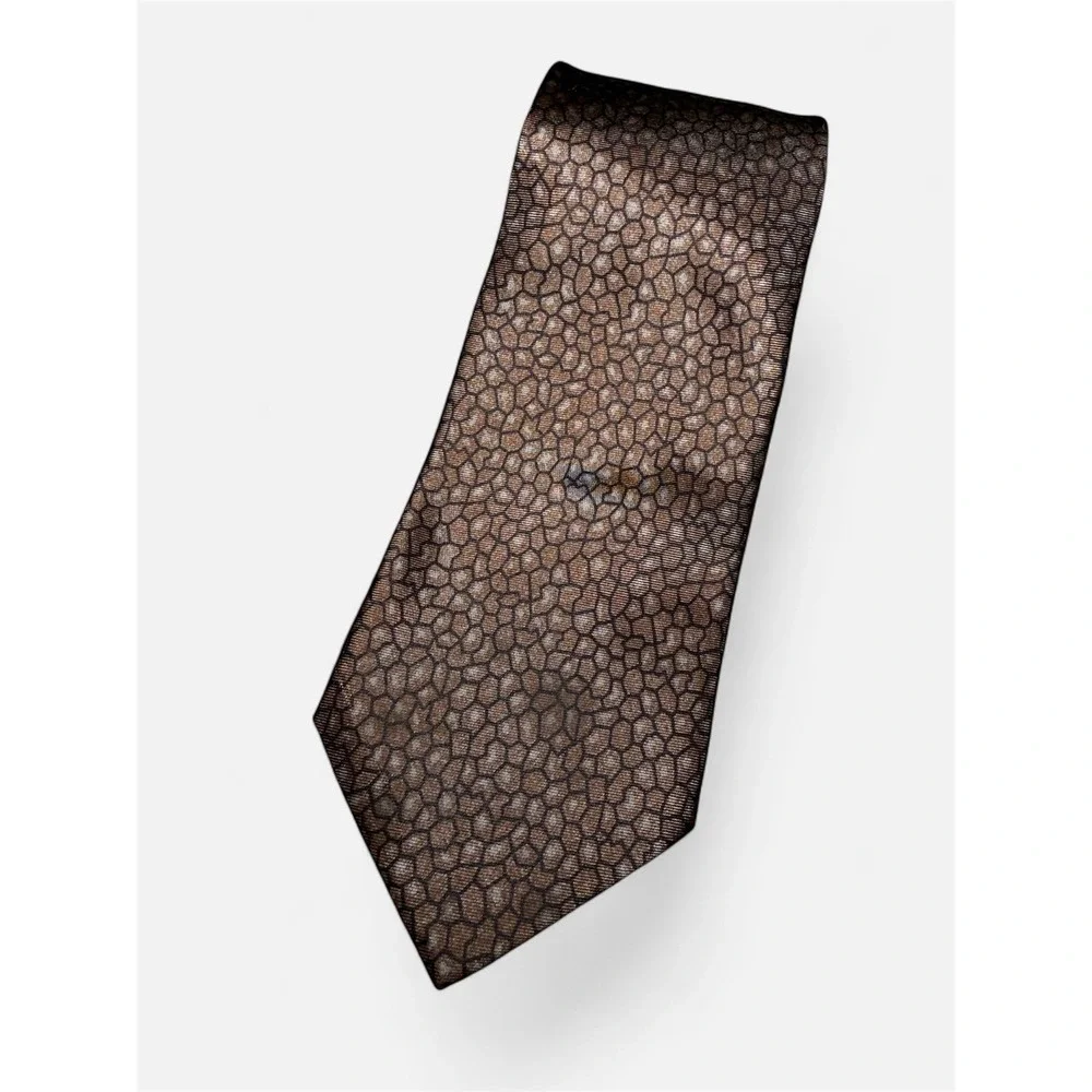 Valentino Cravatte Silk Men's Tie Brown Mosaic Pattern Hand Made in Italy